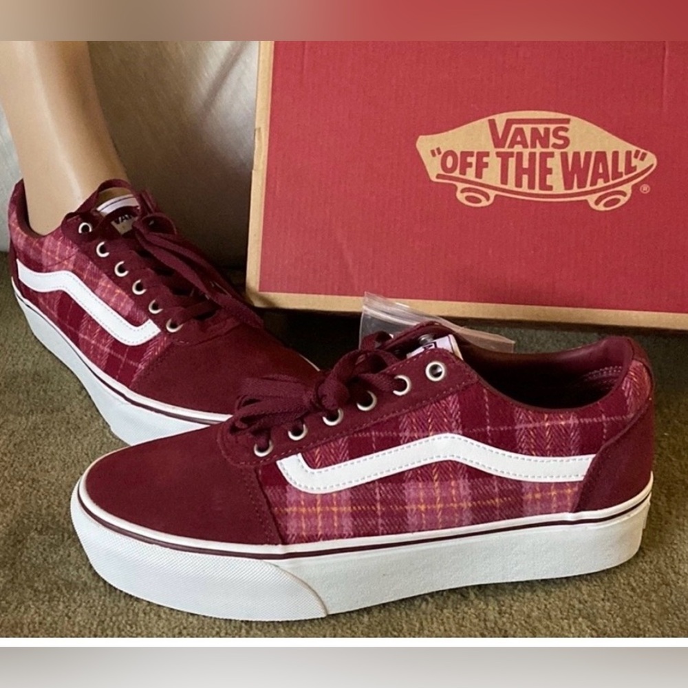 VANS WARD PLAID MIX SUEDE PLATFORM SNEAKERS